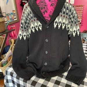 Men's Black and Gray Cardigan Sweater
